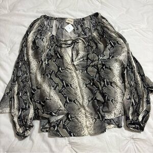 KHAITE Leny Snake-effect Print Off shoulder Blouse